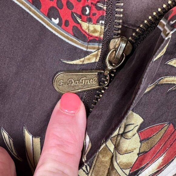 Fuda International Jacket Women's L Hibiscus Tropical 100% Silk Vintage Full Zip - Picture 7 of 11